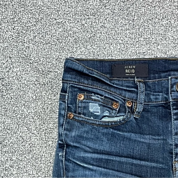 J Crew Reid Distressed Skinny Jeans Womens Size 24 Blue Ankle Patchwork - Picture 3 of 9